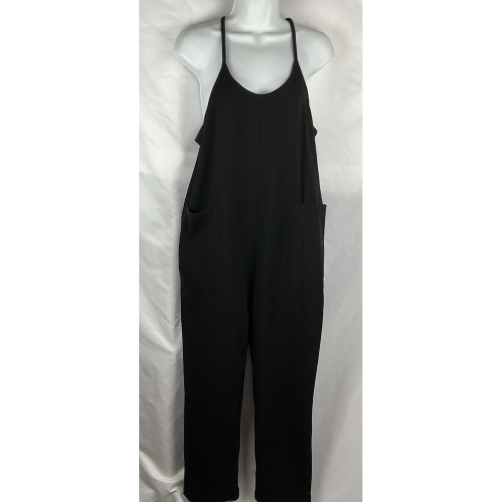 Final Touch Women's Size Small Black Jumpsuit Relaxed Boho Pockets Cuffed Hem